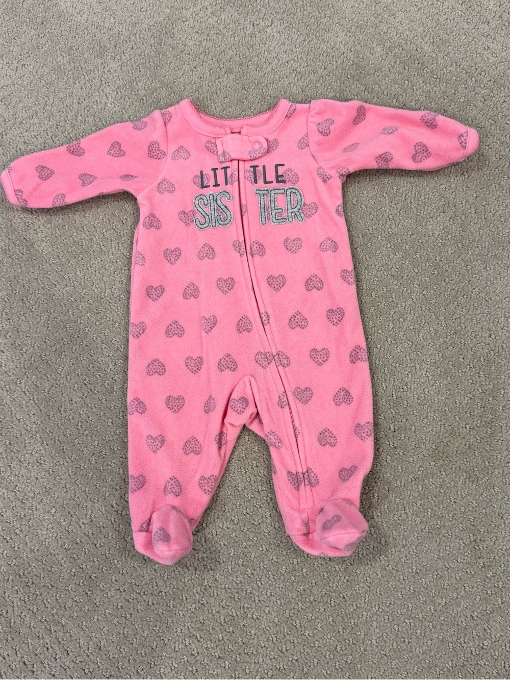 Pink 'Little Sister' Heart Footed One-Piece Pajamas